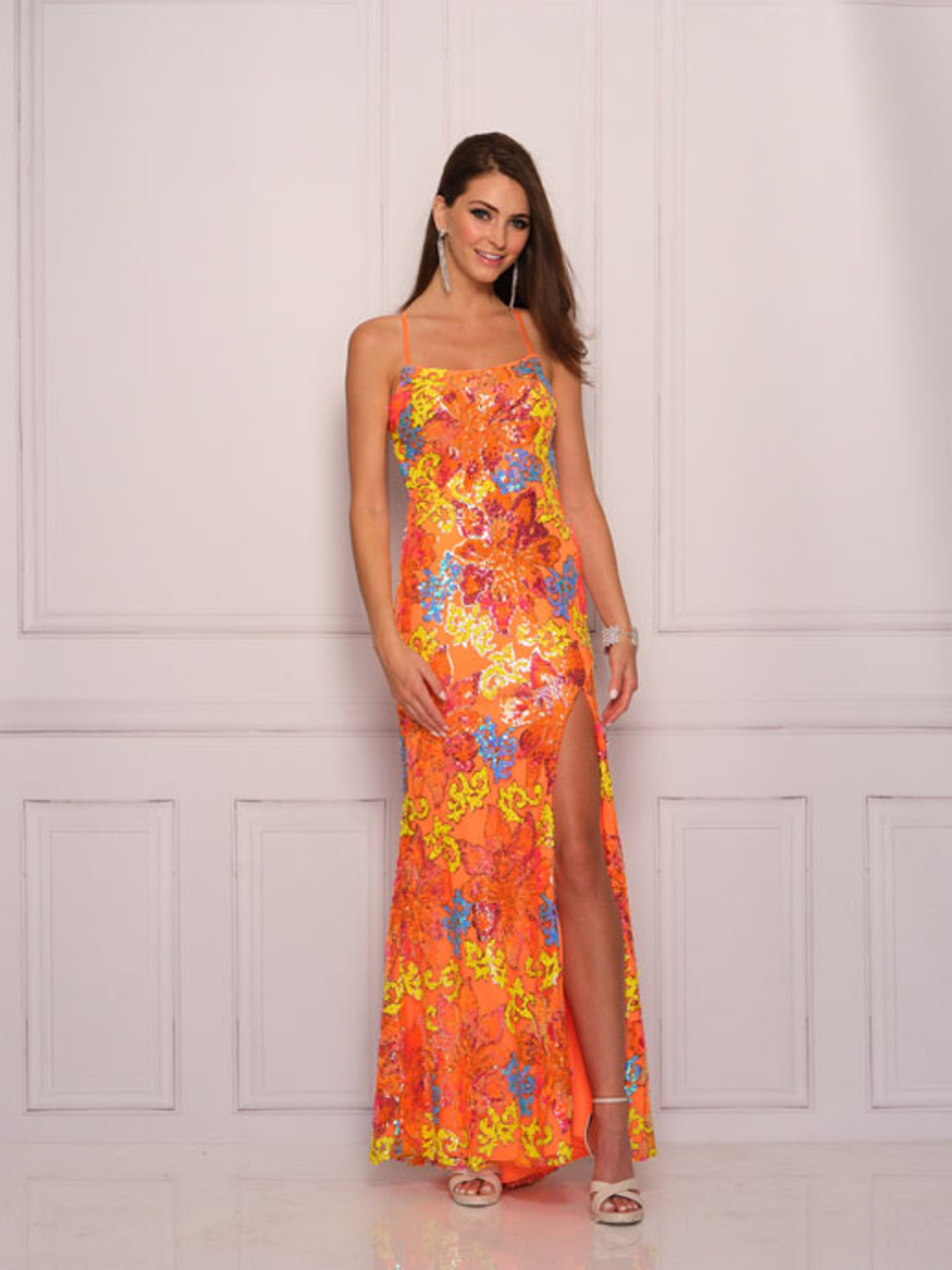 neon orange prom dress